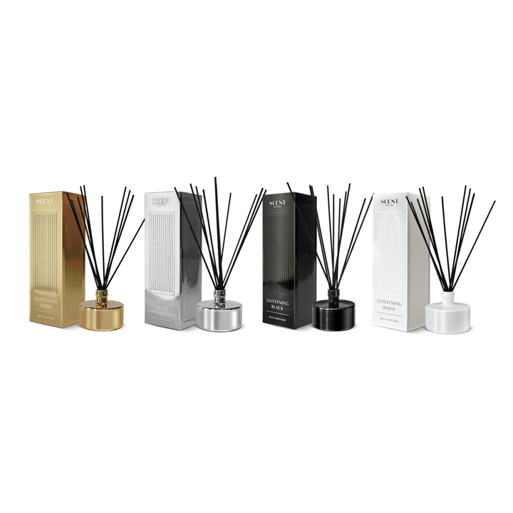 4 Glistening Glass Reed Diffusers Bundle - Gold, Silver, Black & White